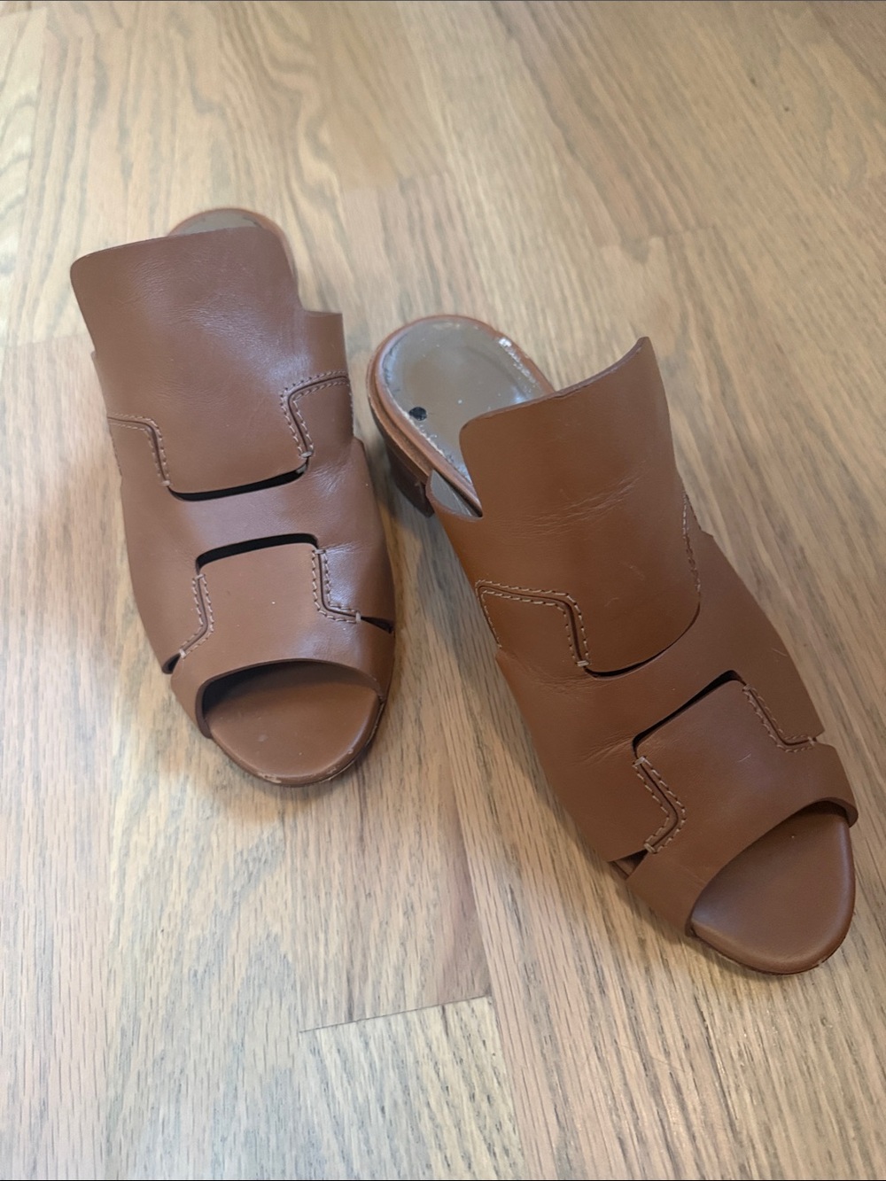 Hermes Tan Brown Leather Open-Toe Slide Mules